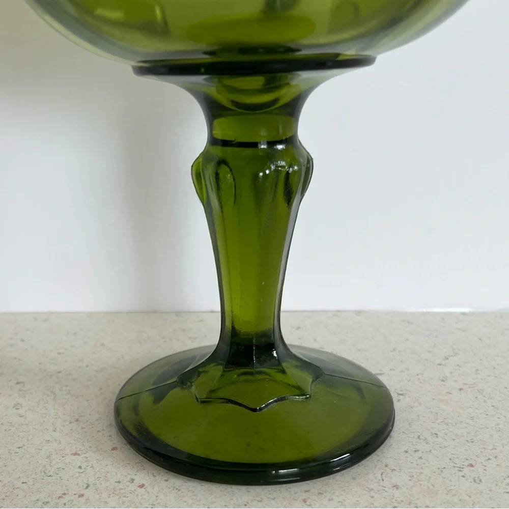 Vintage Pedestal Olive Green Indiana Glass Compote Candy Dish Bowl 7.5” X 5.5”
